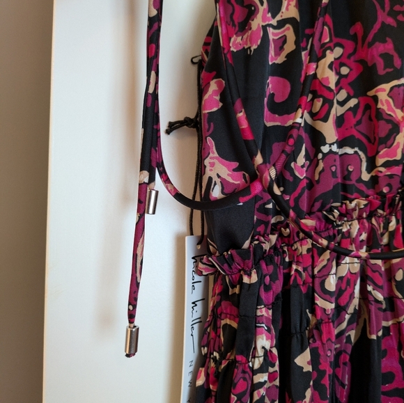 Nicole Miller Black and Pink Halter Smocked Dress S NWT - Picture 10 of 11